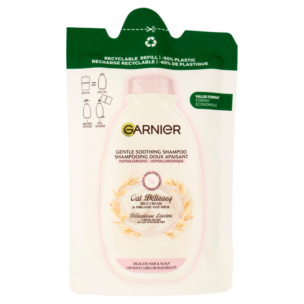 Garnier Ultra Dolce Dolcezza d'Avena, Eco-Ricarica Shampoo Delicato Lenitivo, 250 ml