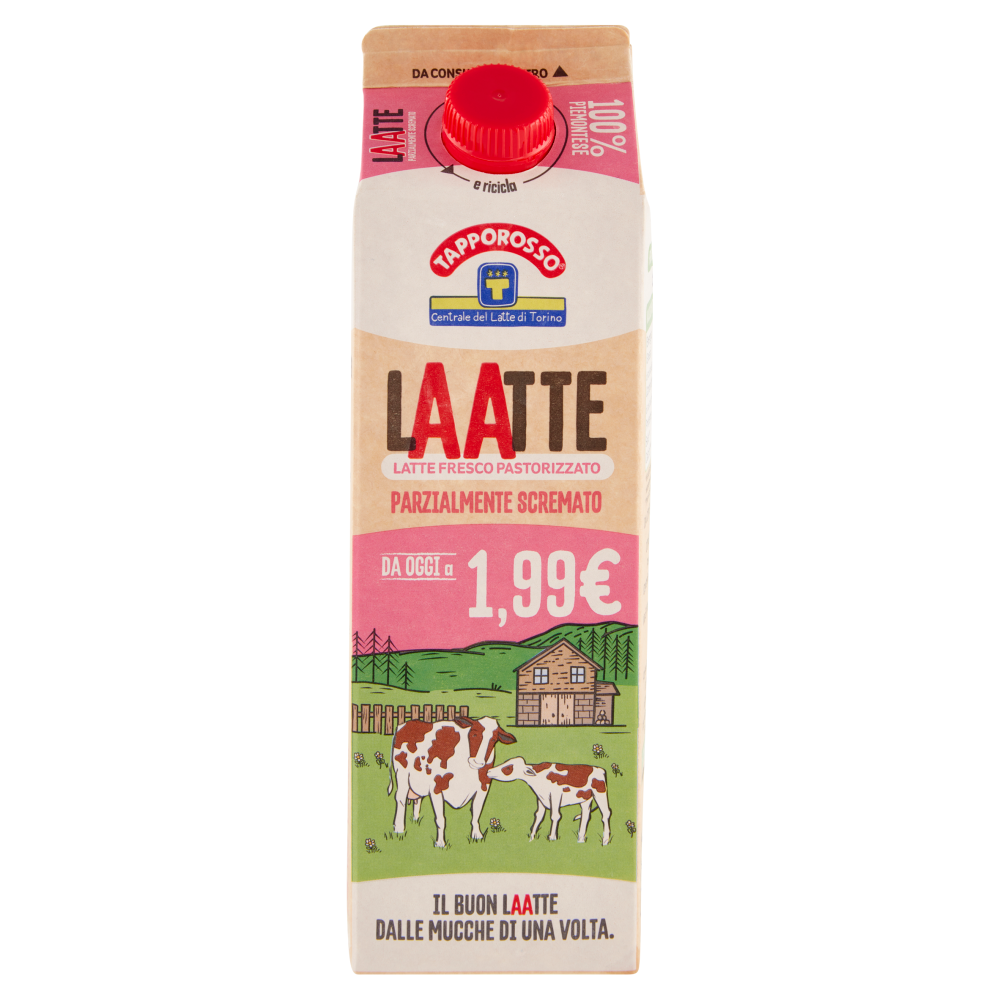 Centrale del Latte di Torino Tapporosso Laatte Latte Fresco Pastorizzato Parzialmente Scremato 1 l