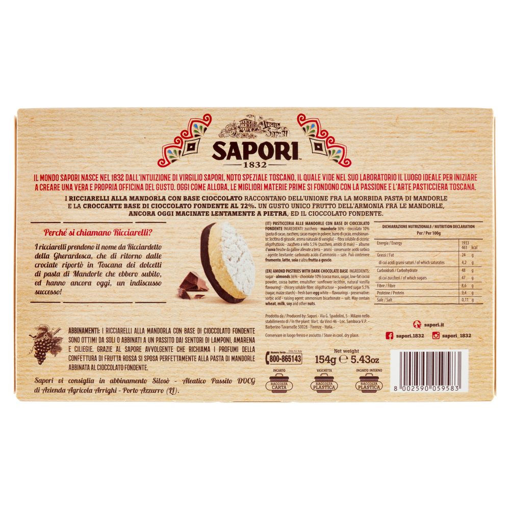 Sapori Ricciarelli Base Cioccolato 154 g