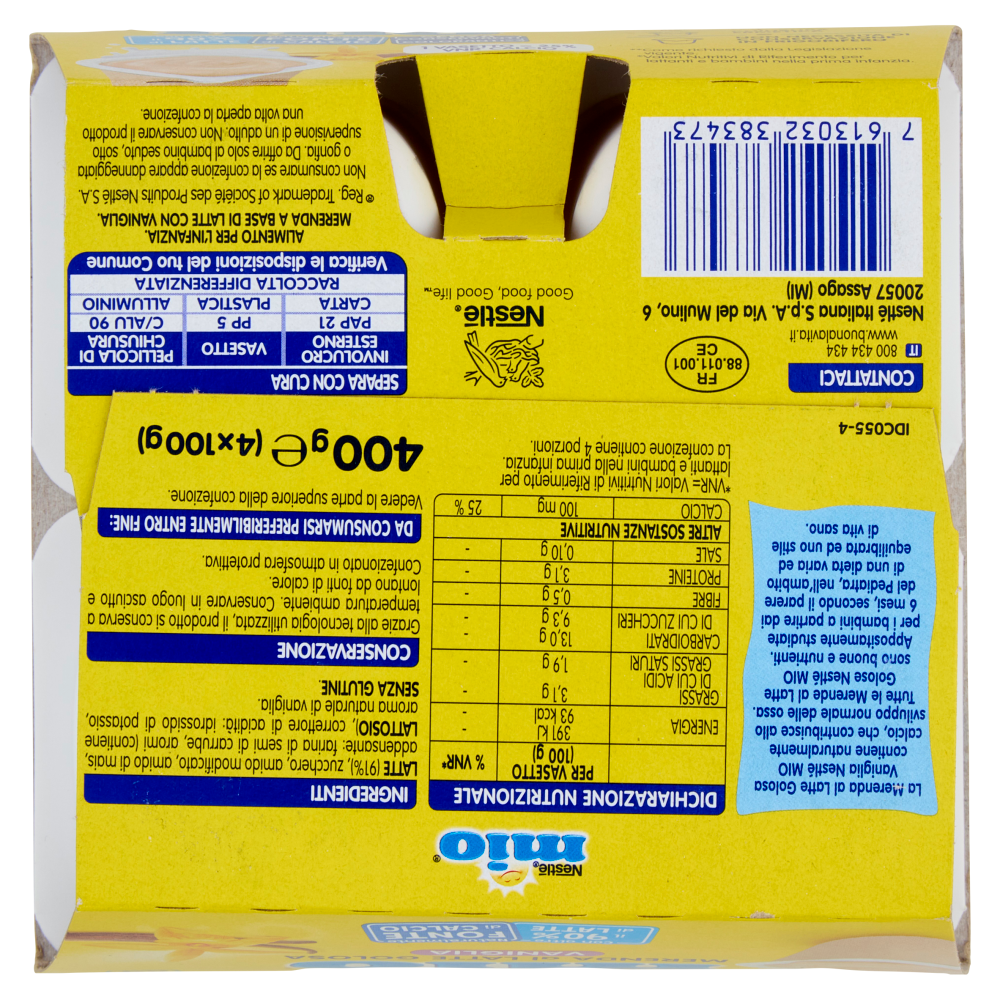 NESTLÉ MIO Merenda al Latte Vaniglia 4 Vasetti da 100g