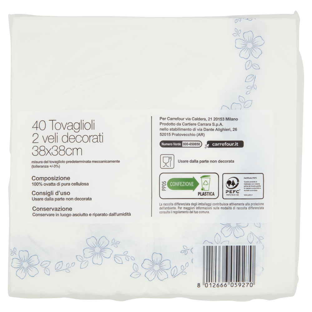 Carrefour home Tovaglioli decorati 2 veli 38x38 cm 40 pz