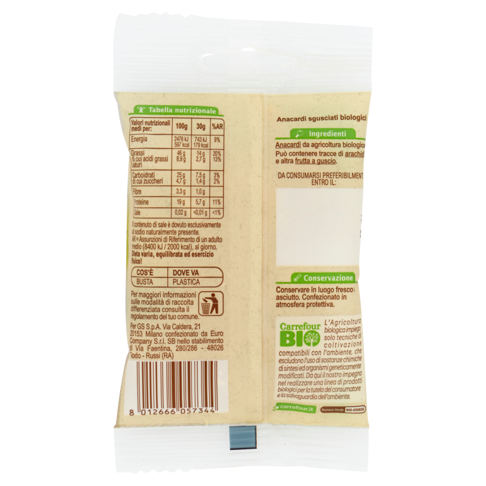 Carrefour Bio Anacardi sgusciati biologici 30 g