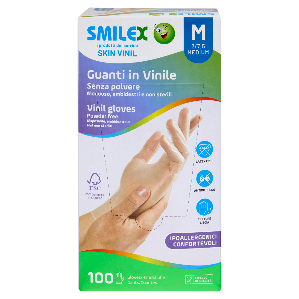 Smilex Guanti in Vinile Senza polvere M 100 pz