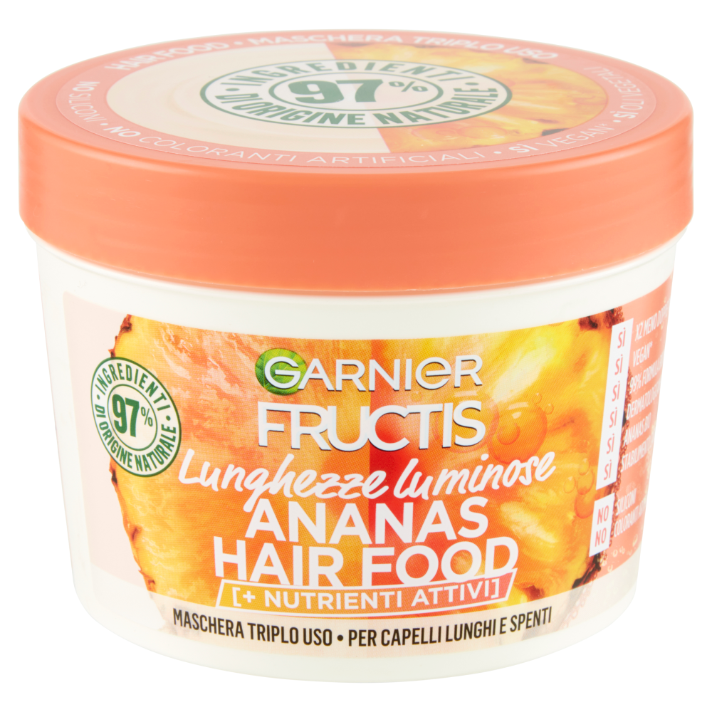 Garnier Fructis Hair Food Maschera Ananas Lunghezze Luminose, per capelli lunghi e spenti, 390 ml