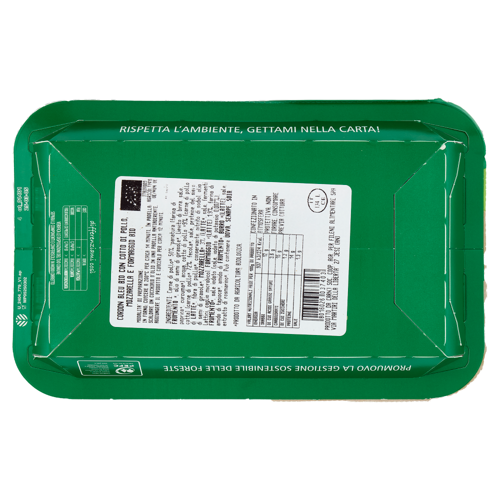 Fileni Bio Cordon Bleu Bio con Cotto di Pollo, Mozzarella e Formaggio Bio 0,250 kg