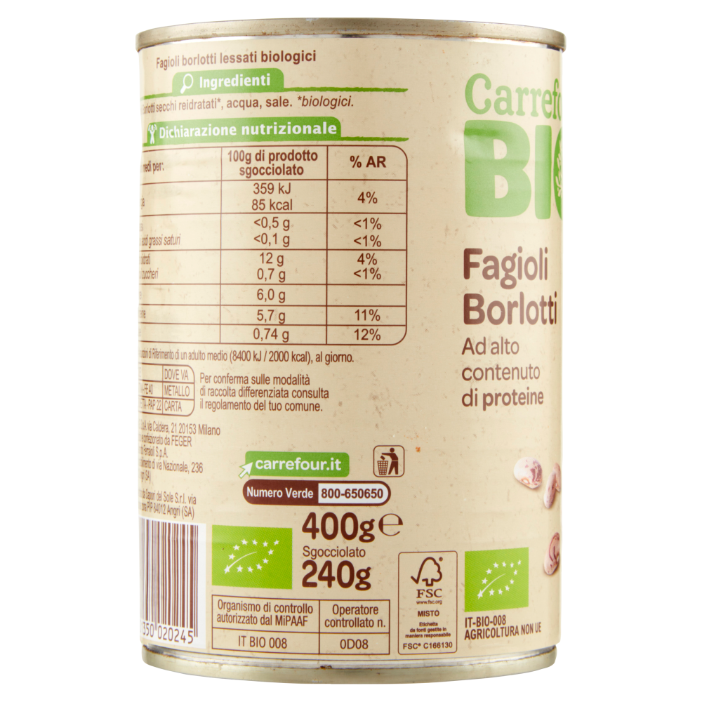 Carrefour Bio Fagioli Borlotti 400 g