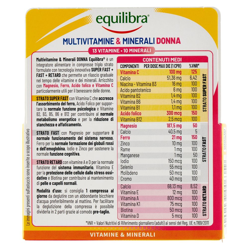 Equilibra Multivitamine e Minerali Donna Compresse Triplo Strato 30 x 1,5 g