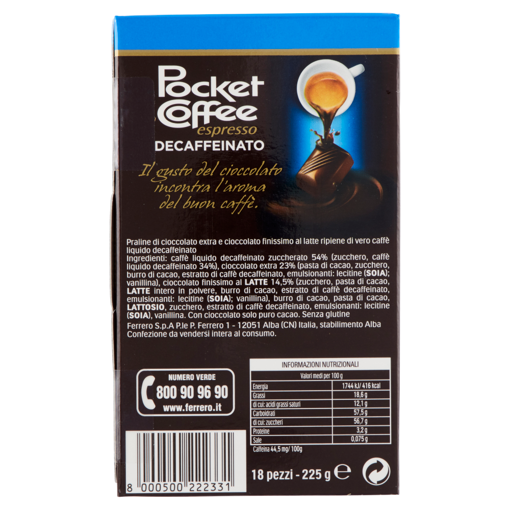 Pocket Coffee espresso Decaffeinato 18 pezzi 225 g Carrefour