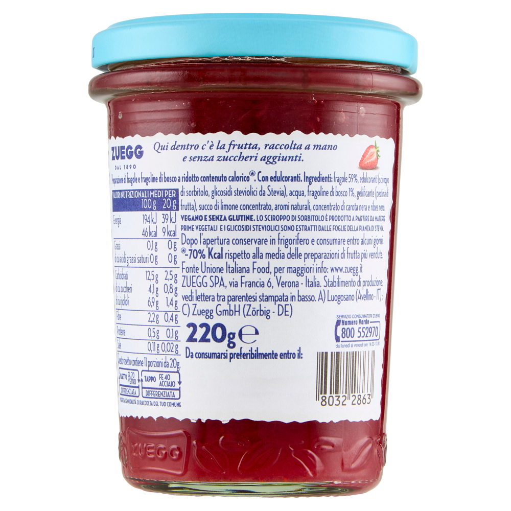 Zuegg Zero Zuccheri Aggiunti* Fragole e Fragoline di Bosco 220 g