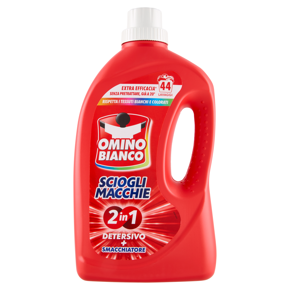 Omino Bianco Sciogli Macchie 2 in 1 Detersivo Lavatrice Liquido + Smacchiatore 44 Lavaggi 1760 ml