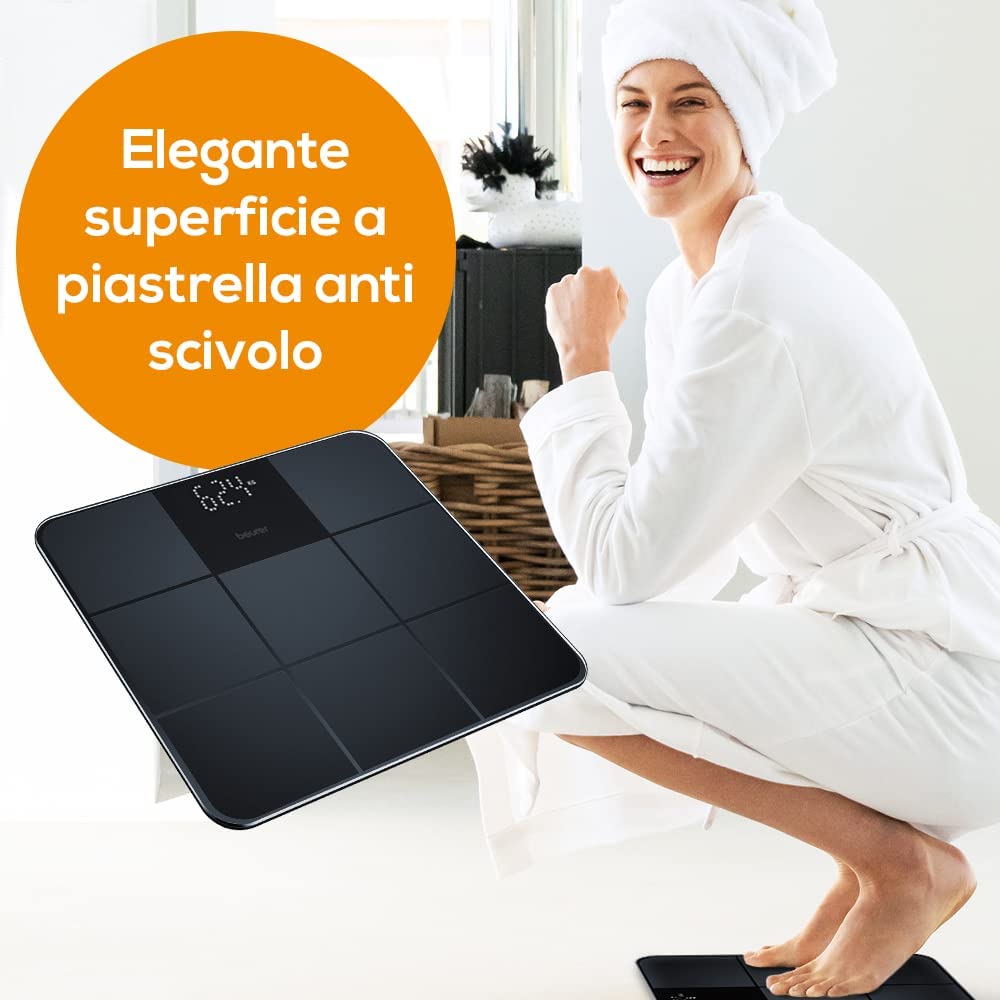 Beurer GS 235 Bilancia in Vetro con Superficie Antiscivolo e Magic Display, nero