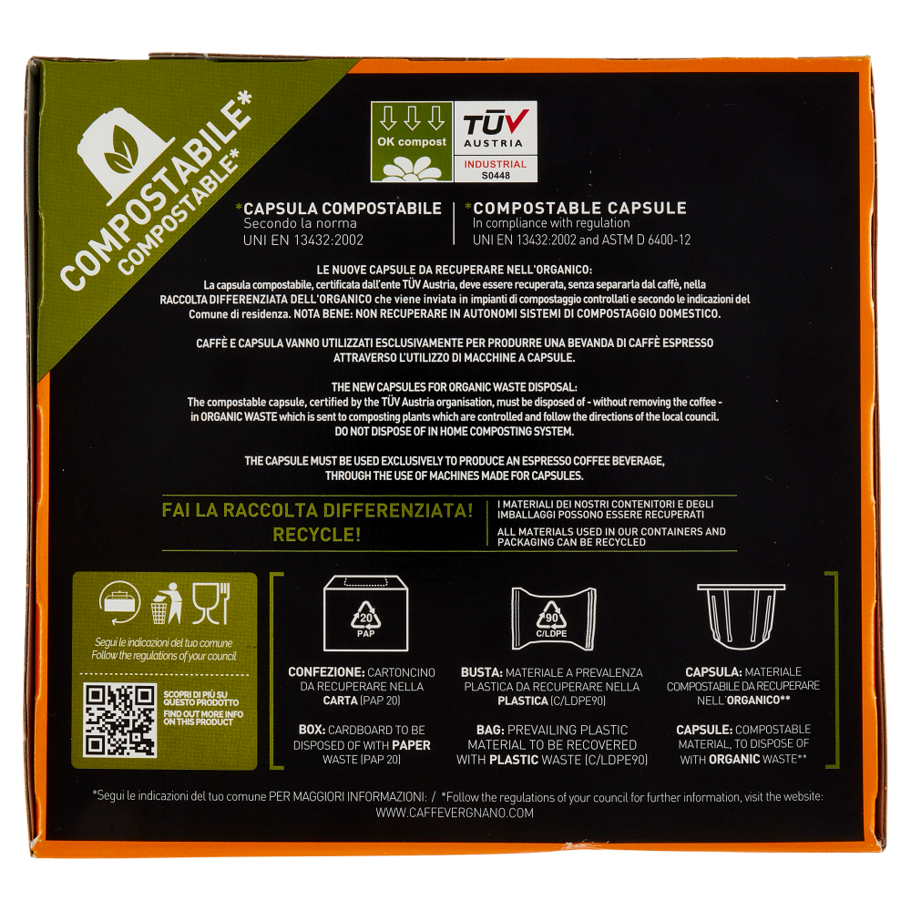 Caffè Vergnano 1882 Èspresso1882 Napoli Compostabile** Capsule Compatibili Nespresso* 100 x 5 g