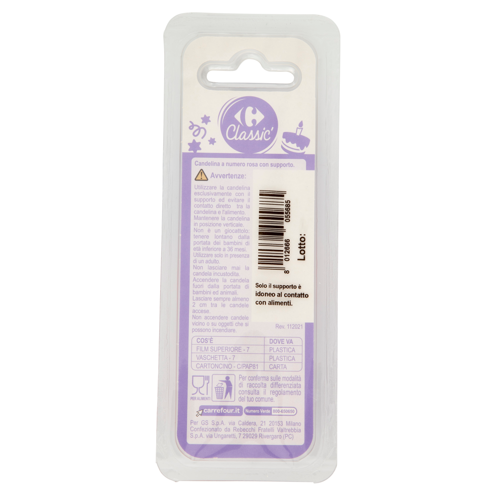 Carrefour Classic Candelina Numero 9 Rosa con supporto