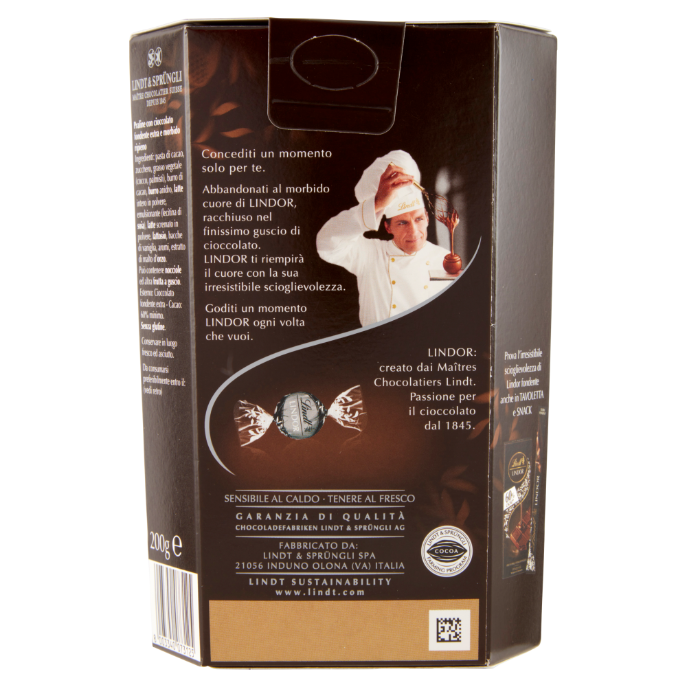 Lindt Cioccolatini Lindor Cioccolato extra fondente Scatola 60% 200 g