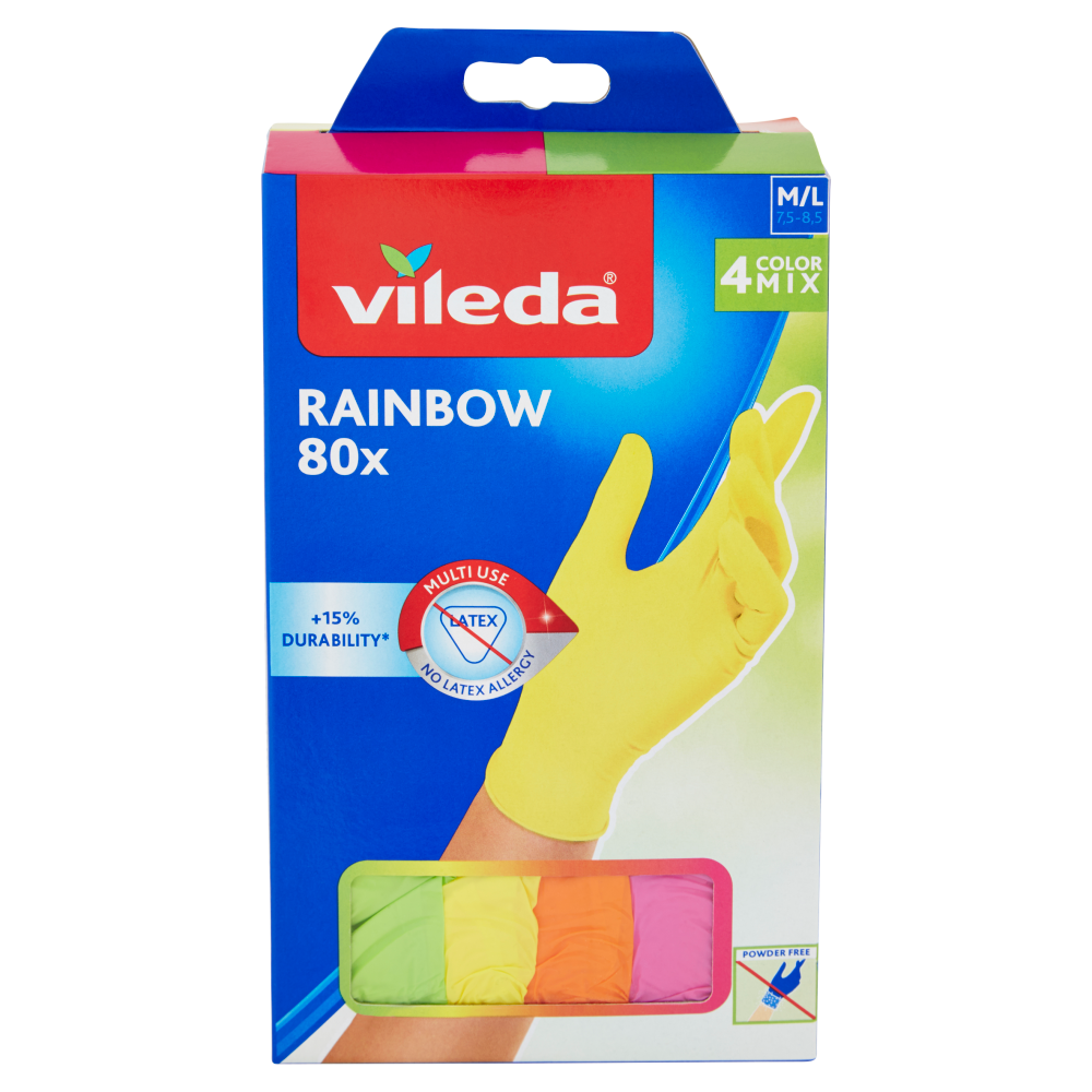 Vileda Rainbow M/L 7,5-8,5 4 Color Mix 80 pz