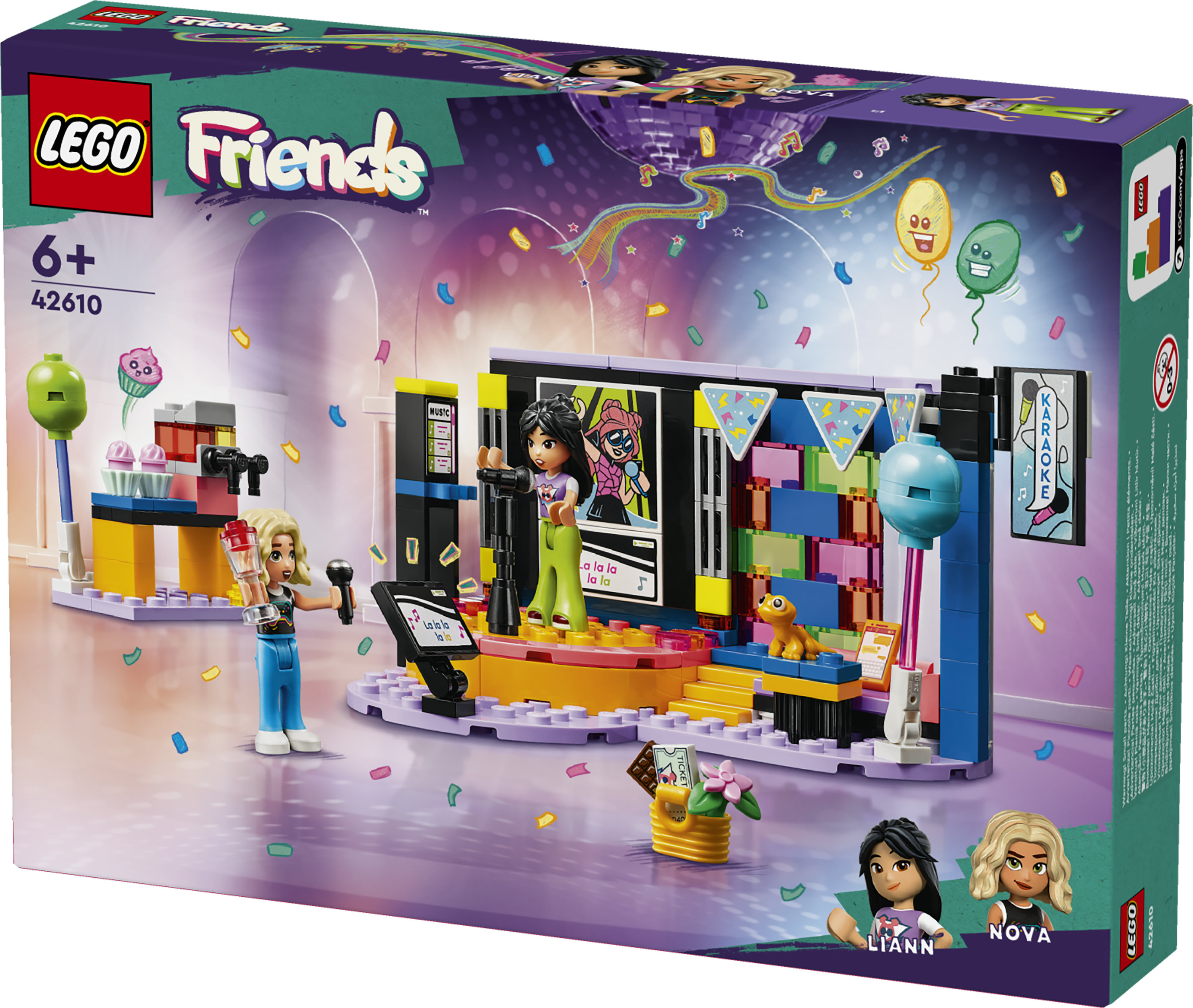 LEGO Friends 42610 Karaoke Party, Giochi Musicali per Bambini di 6+ Anni con Palco Girevole e 2 Mini Bamboline di Liann e Nova