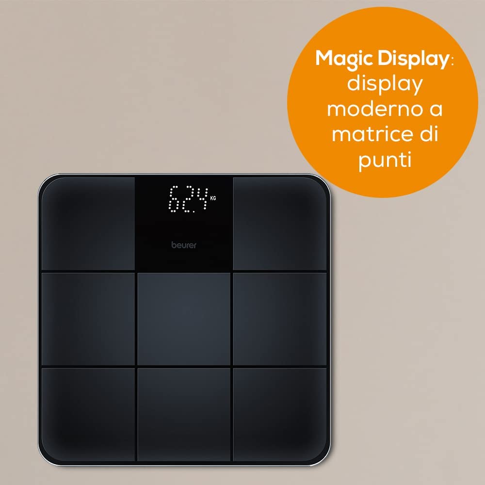 Beurer GS 235 Bilancia in Vetro con Superficie Antiscivolo e Magic Display, nero