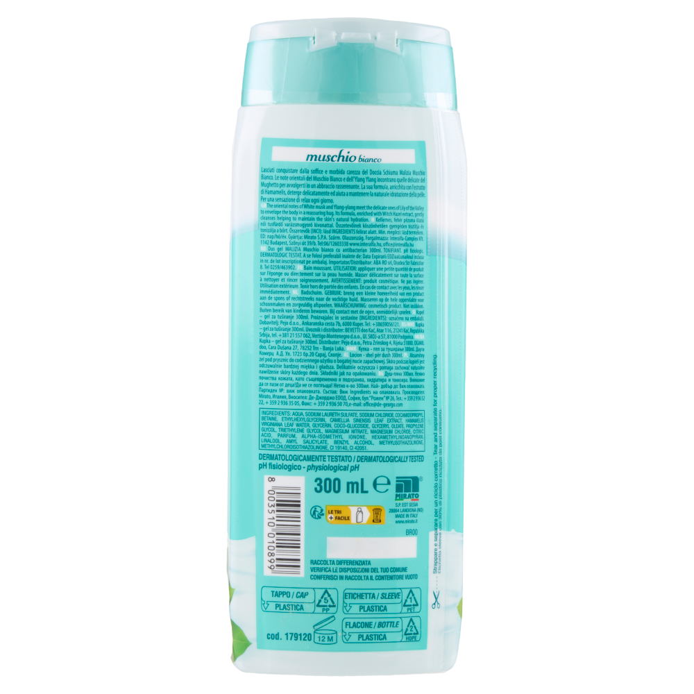 Malizia Doccia Schiuma Tonificante con Antibatterico muschio bianco 300 mL