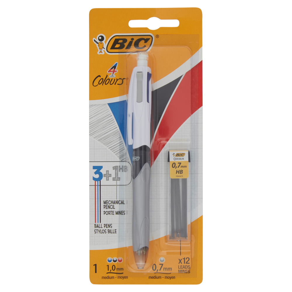 Bic 4 Colours 3+1HB blu nero rosso + Box da 12 mine HB