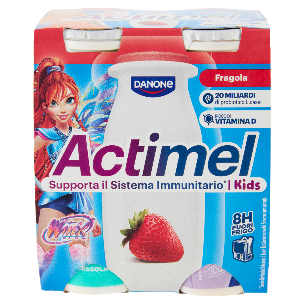 ACTIMEL Winx, Yogurt da Bere con Vit B6 e D per il Sistema Immunitario, gusto fragola, 4X100G