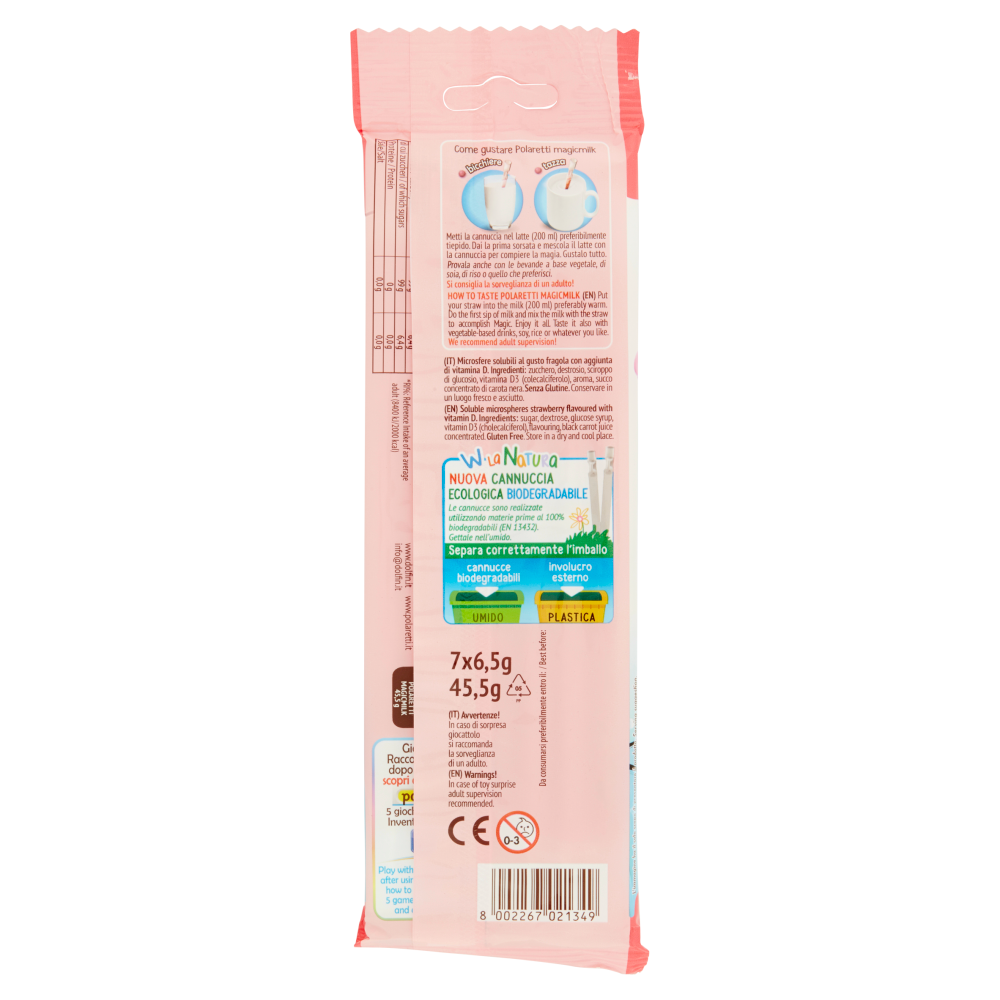 Polaretti magicmilk cannucce fragola 7 x 6,5 g