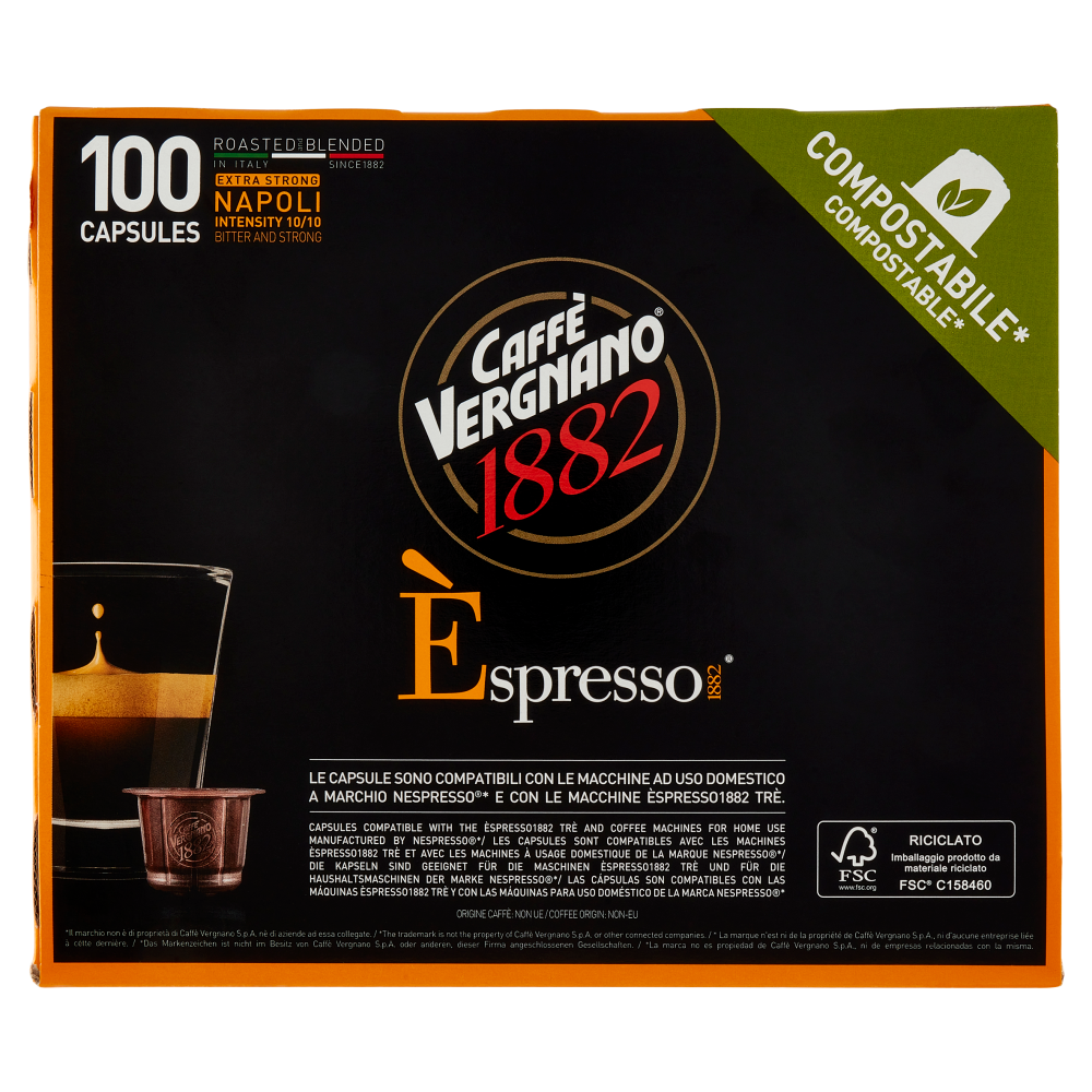 Caffè Vergnano 1882 Èspresso1882 Napoli Compostabile** Capsule Compatibili Nespresso* 100 x 5 g