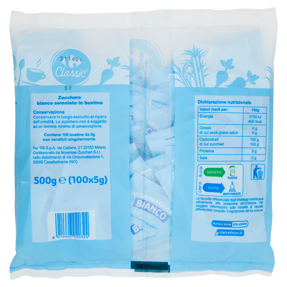 Carrefour Classic Zucchero Semolato Bianco 100 x 5 g