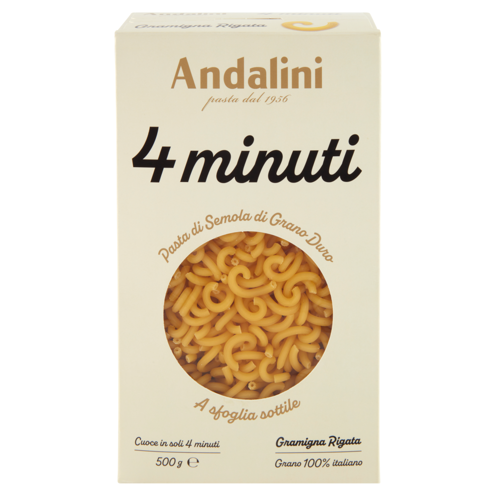 Andalini 4 minuti Pasta di Semola di Grano Duro a sfoglia sottile Gramigna Rigata 500 g
