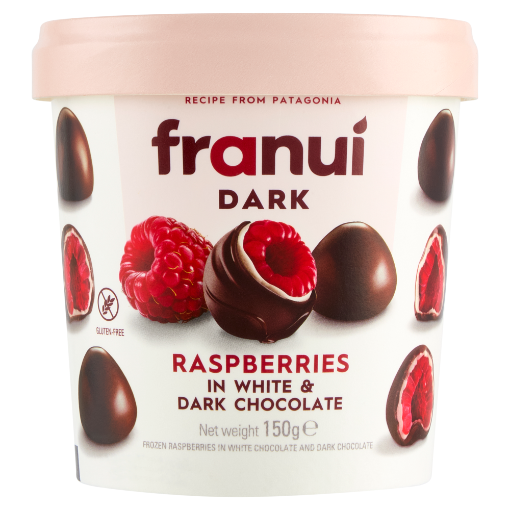 franuí Dark Raspberries in White & Dark Chocolate 150 g
