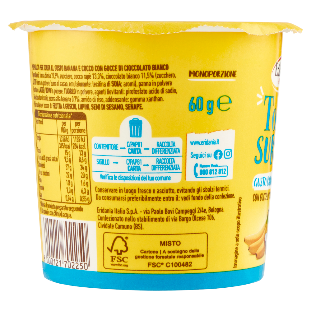 Eridania Torta Subito! Gusto Banana e Cocco 60 g