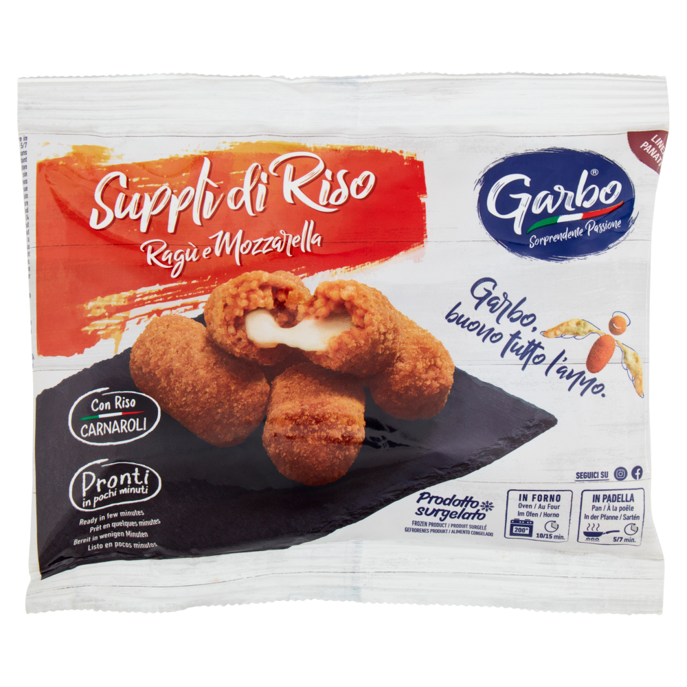 Garbo Linea Panati Suppl&igrave; di Riso Rag&ugrave; e Mozzarella Prodotto surgelato 250 g