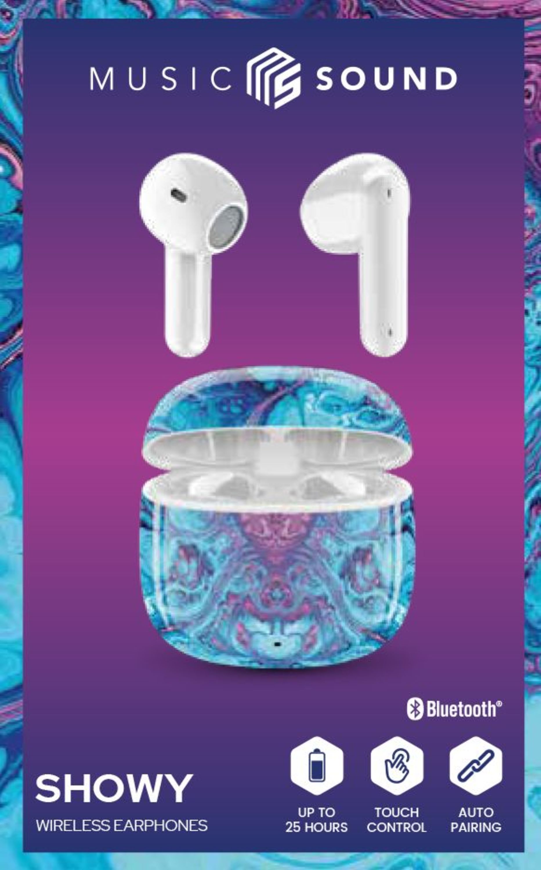 Music Sound Showy Auricolari Bluetooth TWS a capsula senza fili con custodia di ricarica in vari modelli e colori