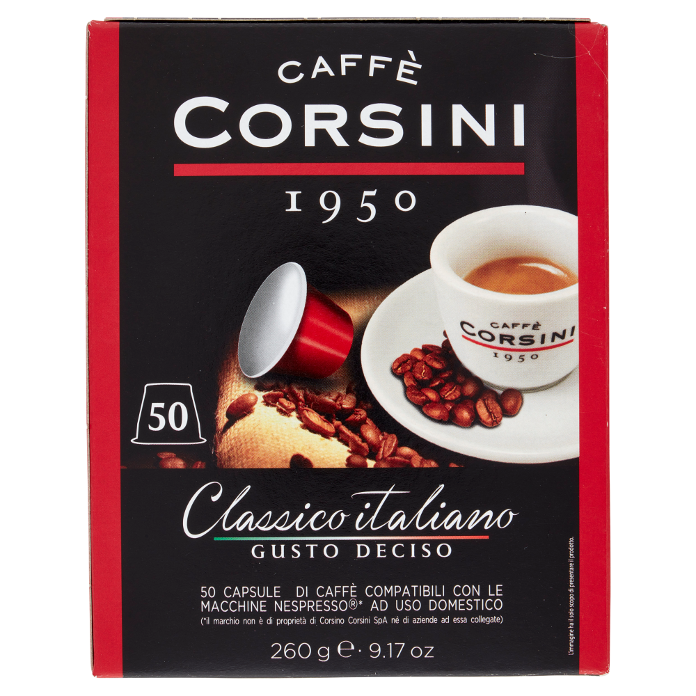 Caffè Corsini Classico italiano Gusto Deciso 50 Capsule di Caffè Compatibili Nespresso* 260 g