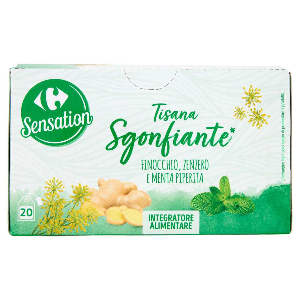 Carrefour Sensation Tisana Sgonfiante* Finocchio, Zenzero e Menta Piperita 20 x 2 g