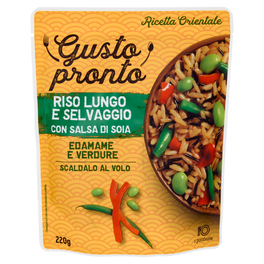 Gusto pronto Riso Lungo e Selvaggio con Salsa di Soia Edamame e Verdure 220 g