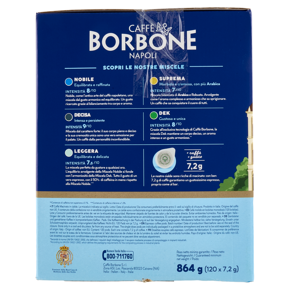 Caff&egrave; Borbone Miscela Nobile Cialde Compostabili* 120 x 7,2 g