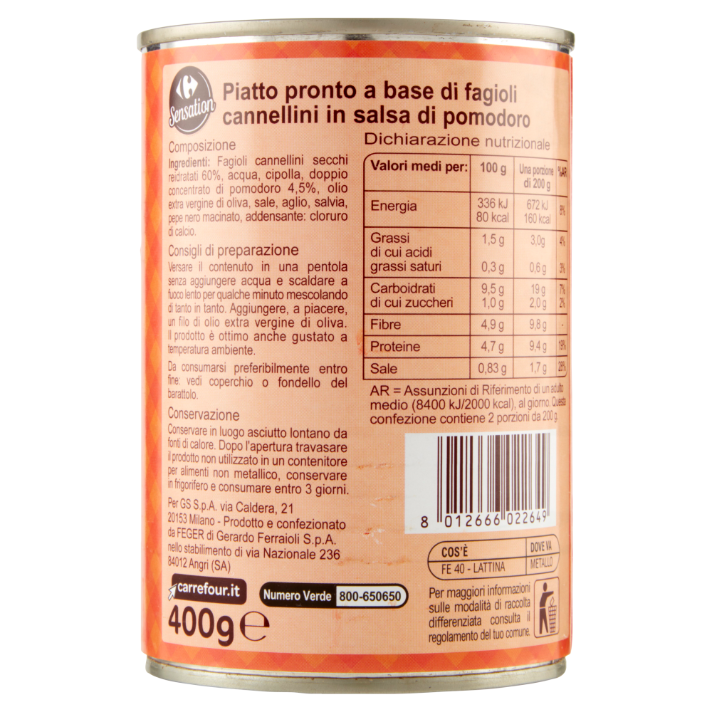 Carrefour Sensation Cannellini all'Uccelletto 400 g