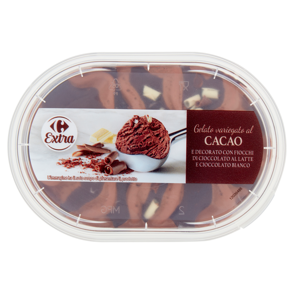 Carrefour Extra Gelato Variegato al Cacao e Decorato con Fiocchi di Cioccolato al Latte e Bianco 200