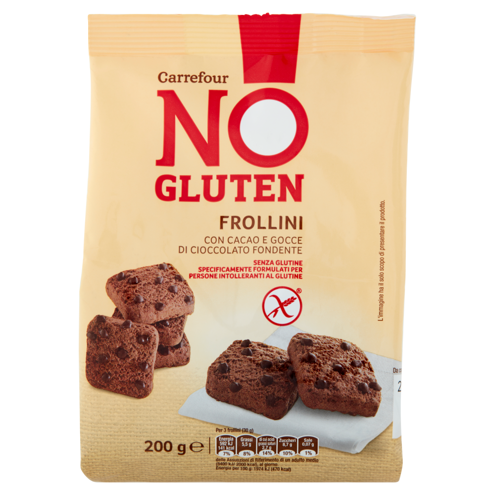Carrefour No Gluten Frollini con Cacao e Gocce di Cioccolato Fondente 200 g