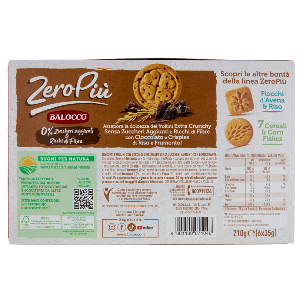 Balocco ZeroPiù Cioccolato & Crispies di Riso e Frumento 6 x 35 g