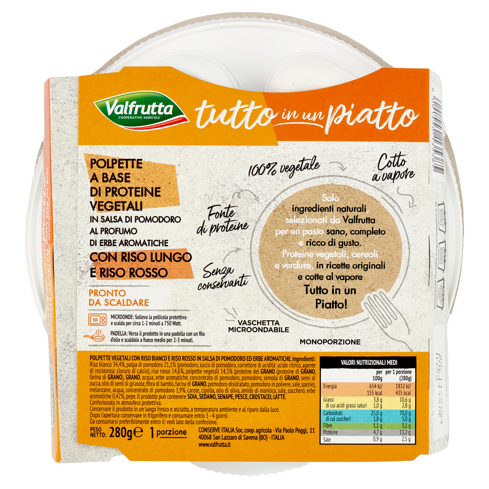 Valfrutta tutto in un piatto Polpette Vegetali con Mix di Risi in salsa alle erbe aromatiche 280 g