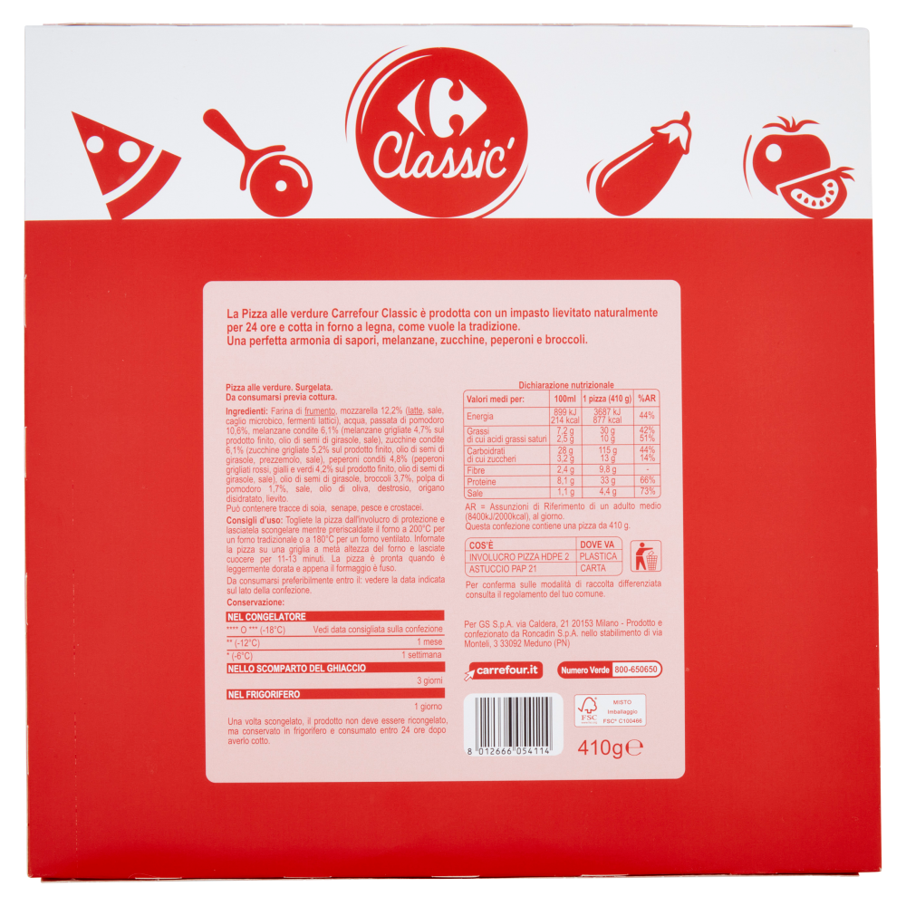 Carrefour Classic Pizza alle Verdure Surgelata 410 g