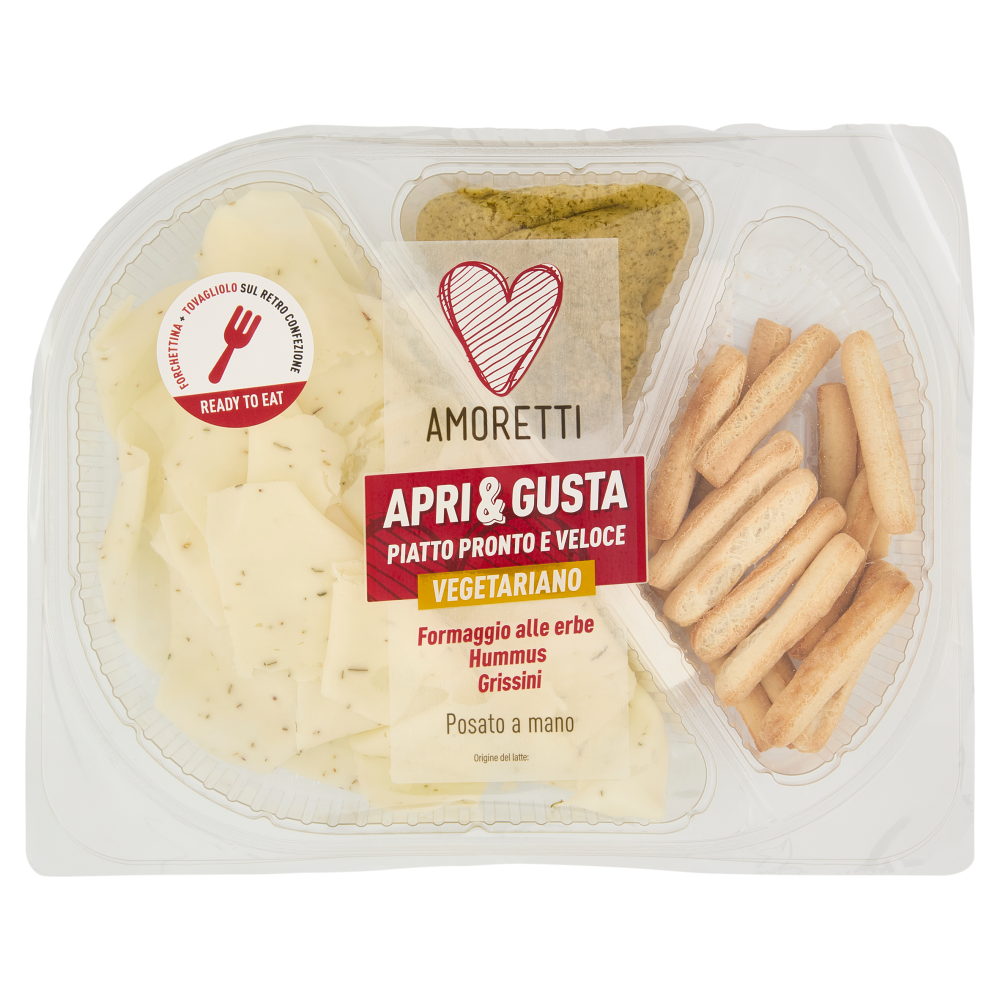 Amoretti Apri & Gusta Vegetariano Formaggio alle erbe, Hummus, Grissini 150 g