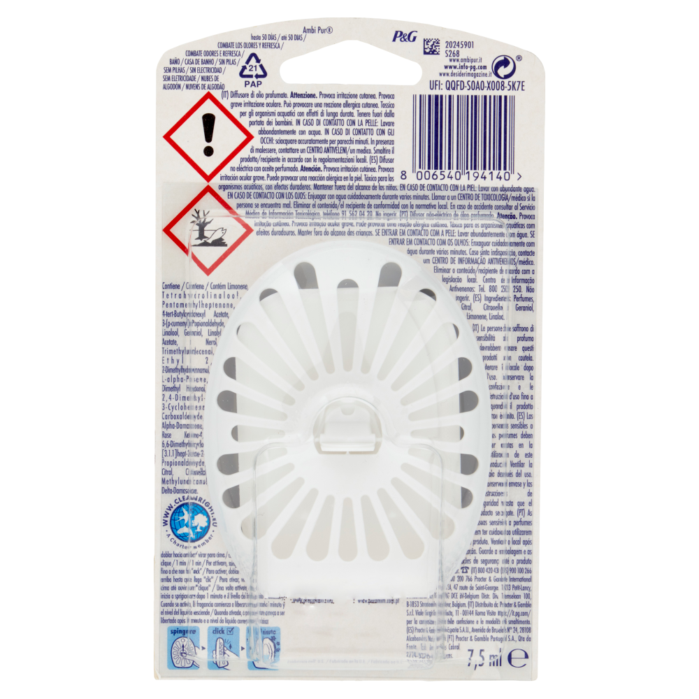 Ambi Pur Bagno Profumatore per Ambienti Elimina e Previene gli Odori, Nuvole di Cotone 7,5 ml