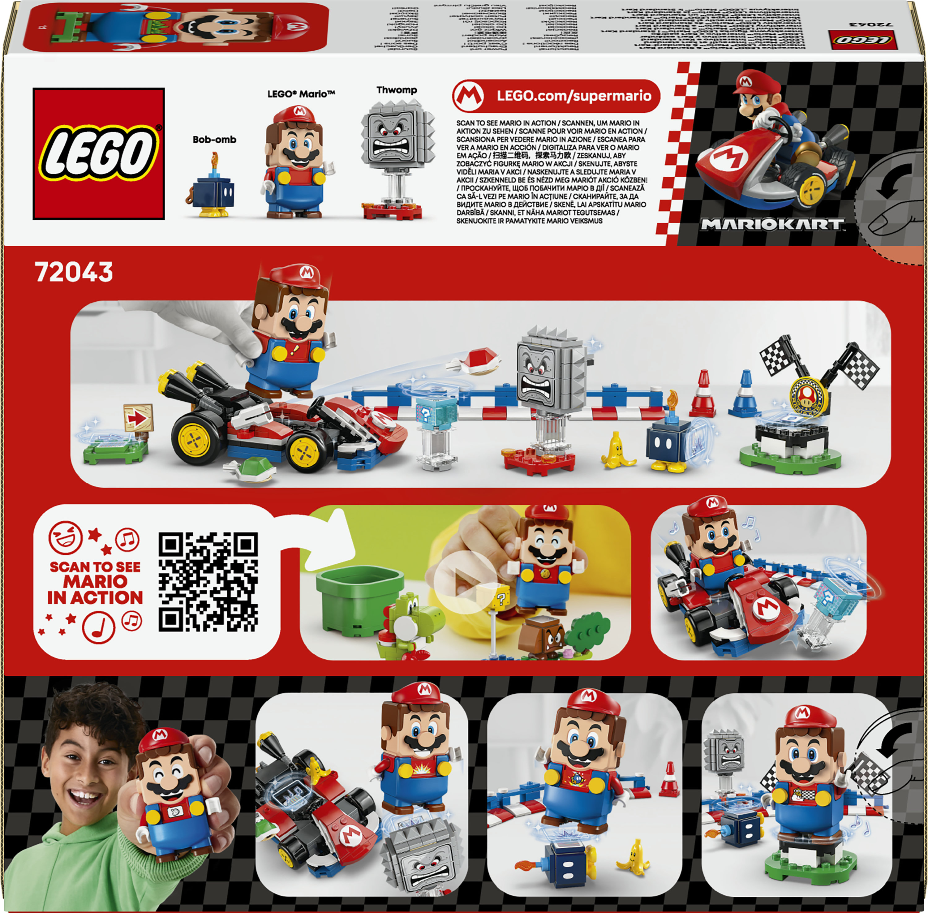 LEGO Super Mario Mario Kart 72043 - Interattivo e Kart Standard, Percorso di Gara con Macchina Giocattolo e 3 Figure, Regalo Bambini 7+