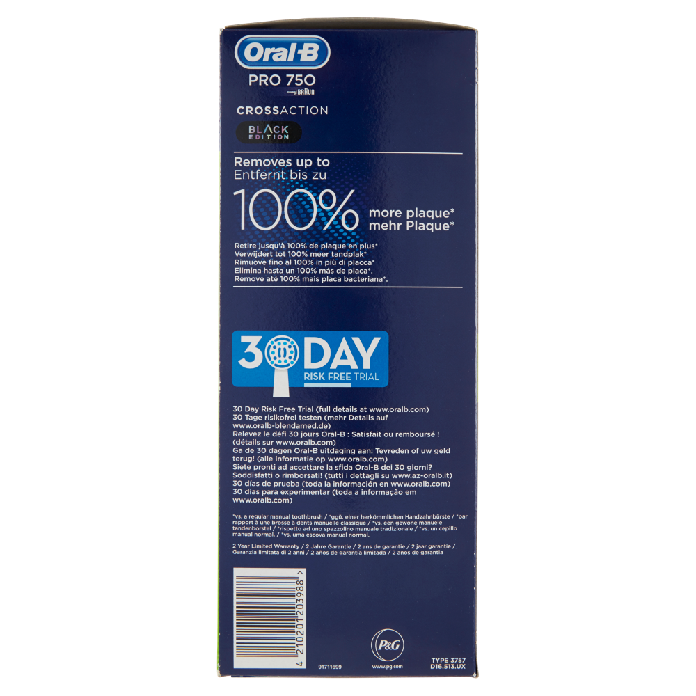 Oral-B Power Spazzolino Elettrico Ricaricabile Pro 750 Black + Custodia viaggio nera-Special Edition