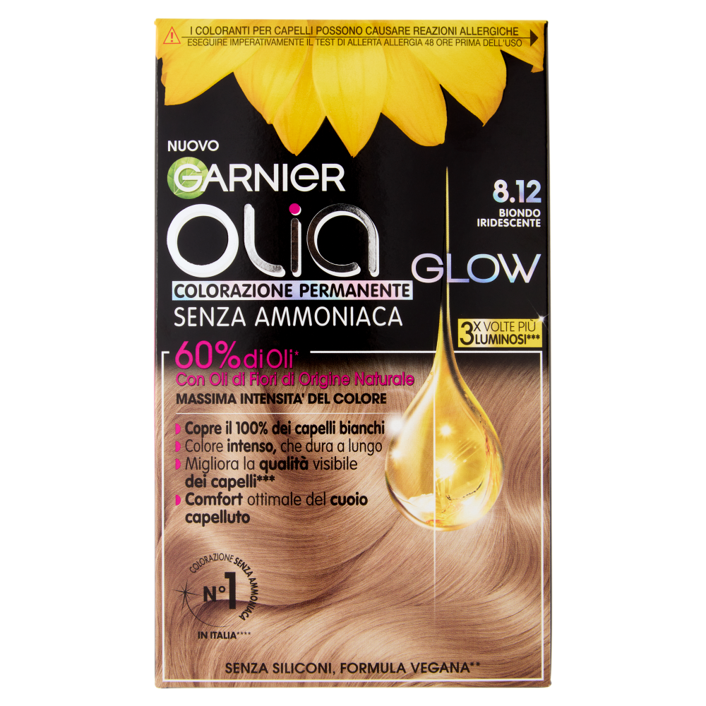Garnier Olia Glow Colorazione Permanente Senza Ammoniaca, 8.12 Biondo Iridescente