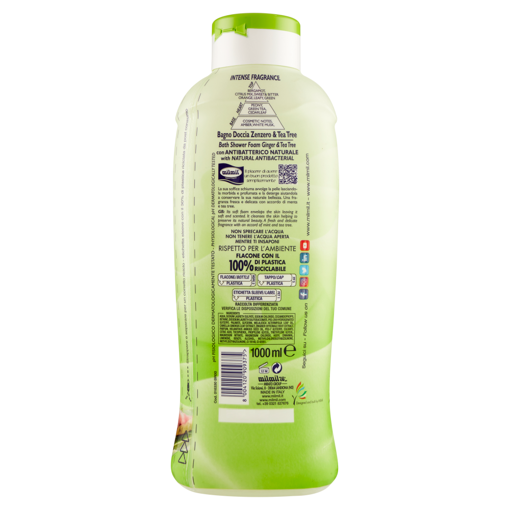 milmil Bagno Doccia Igienizzante con Antibatterico Naturale zenzero & tea tree 1000 ml