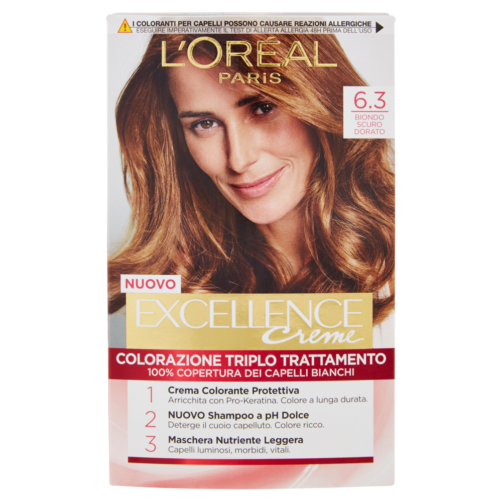 L'Or&eacute;al Paris Excellence, Crema colorante triplo trattamento avanzato, 6.3 Biondo Scuro Dorato