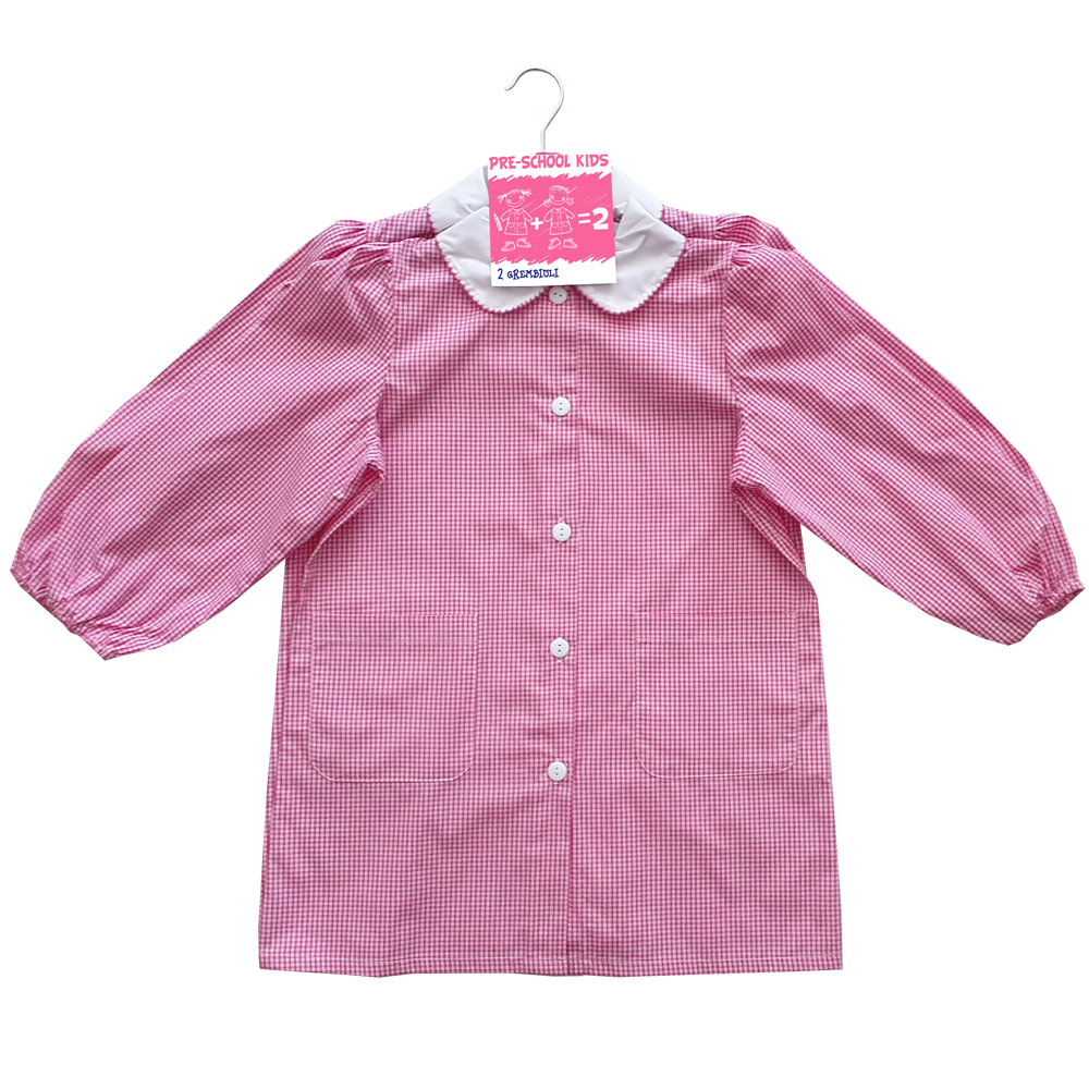 School Kids Confezione 2 Grembiuli Asilo Bambina Quadretto Rosa Mis.4 Anni